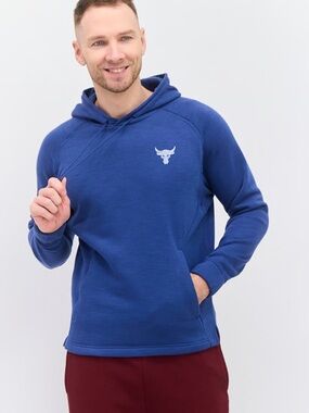 Under Armour Men's Project Rock Charged Cotton Fleece Hoodie in blue size S